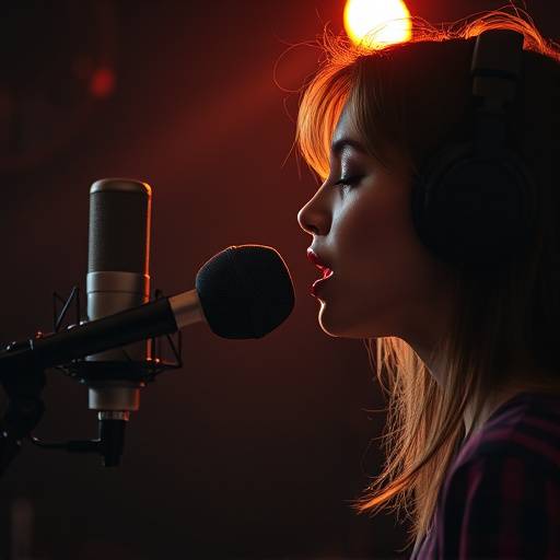 Una persona practicando ejercicios de vocalizaci√≥n frente a un micr√≥fono.